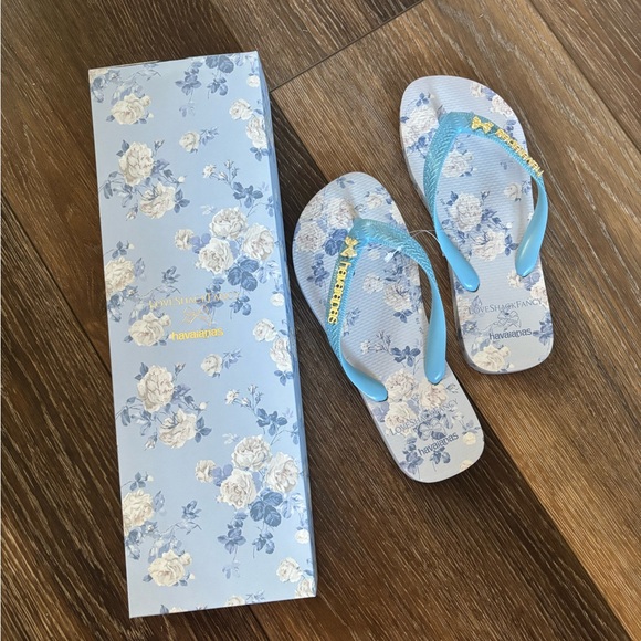 LoveShackFancy Shoes - LoveShackFancy Blue Floral Sandals